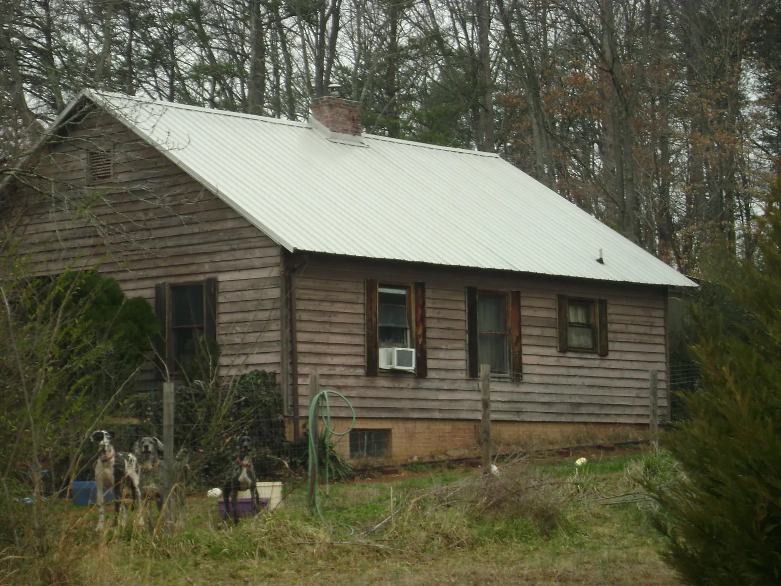 White metal roof on an old wood sided farmhouse, from a Asphalt Shingle Roof Repair job in Autryville